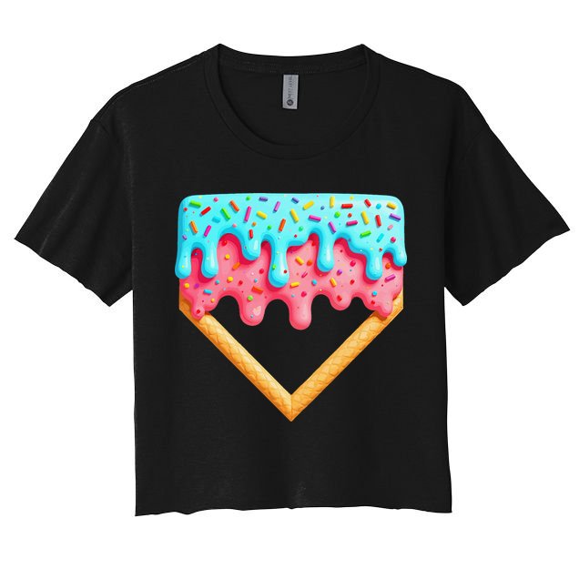 Ice Cream Drip Baseball Stuff Baseball Home Plate Dripping Crop Top