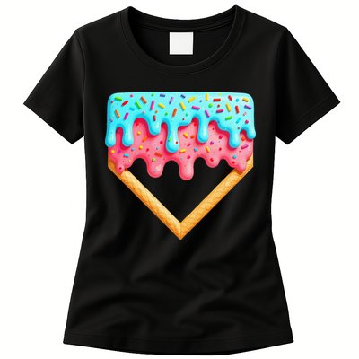 Ice Cream Drip Baseball Stuff Baseball Home Plate Dripping Womens T-Shirt