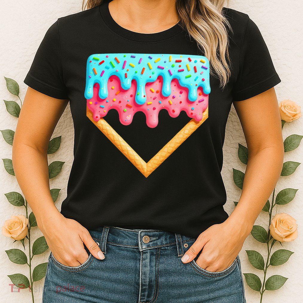 Ice Cream Drip Baseball Stuff Baseball Home Plate Dripping Womens T-Shirt
