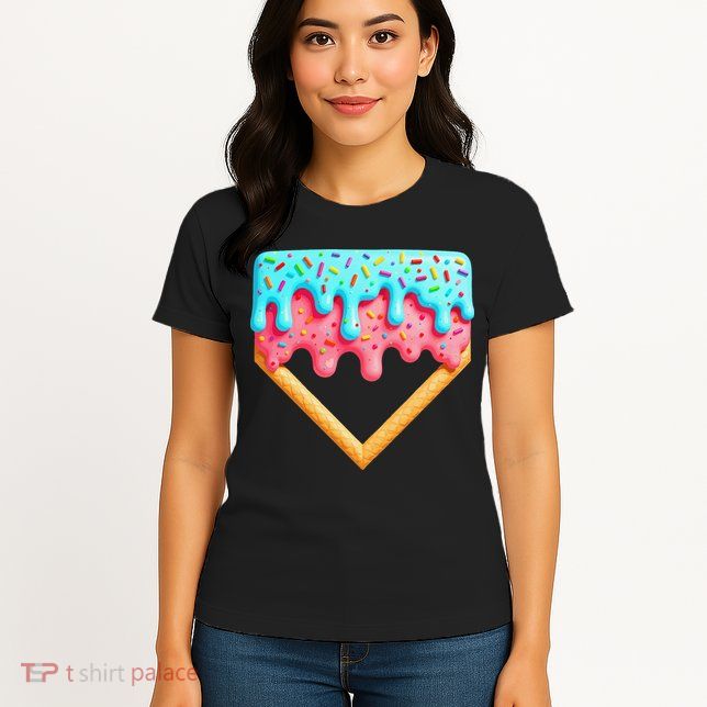 Ice Cream Drip Baseball Stuff Baseball Home Plate Dripping Womens T-Shirt