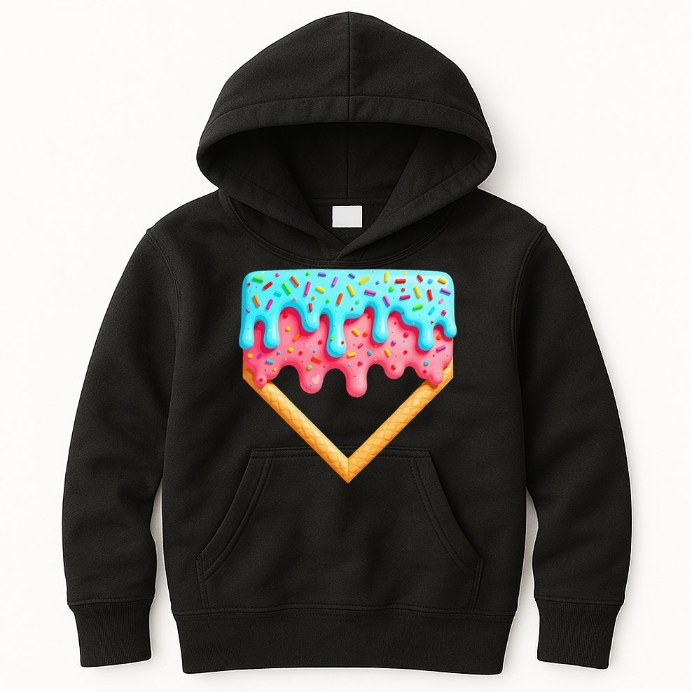 Ice Cream Drip Baseball Stuff Baseball Home Plate Dripping Kids Hoodie