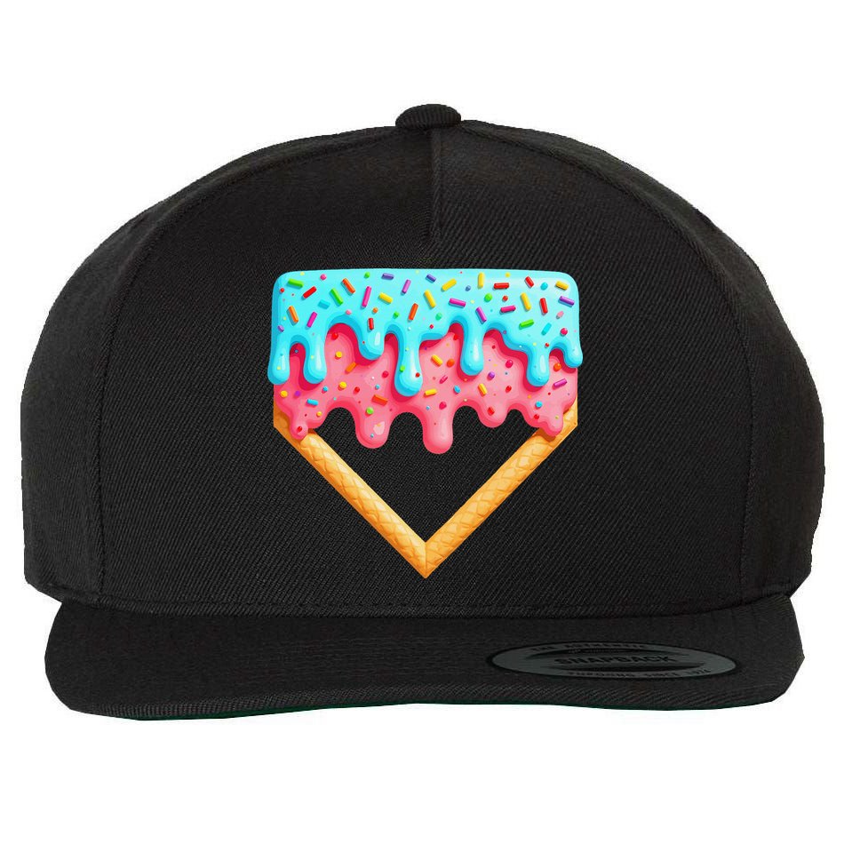 Ice Cream Drip Baseball Stuff Baseball Home Plate Dripping Wool Snapback Cap