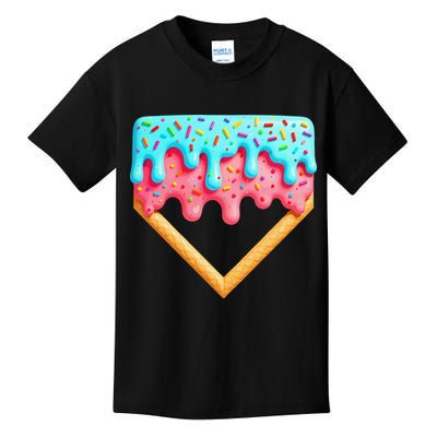 Ice Cream Drip Baseball Stuff Baseball Home Plate Dripping Kids T-Shirt