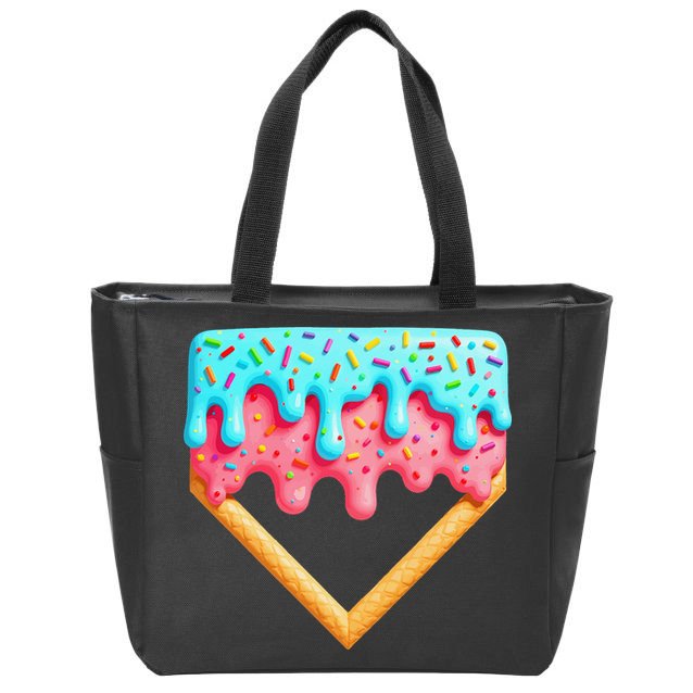Ice Cream Drip Baseball Stuff Baseball Home Plate Dripping Zip Tote Bag