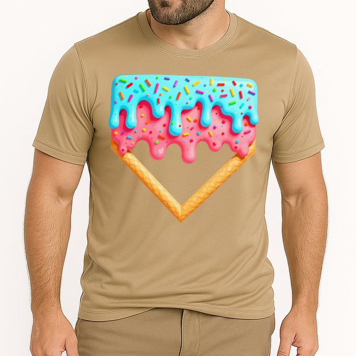 Ice Cream Drip Baseball Stuff Baseball Home Plate Dripping Cooling Performance Crew T-Shirt