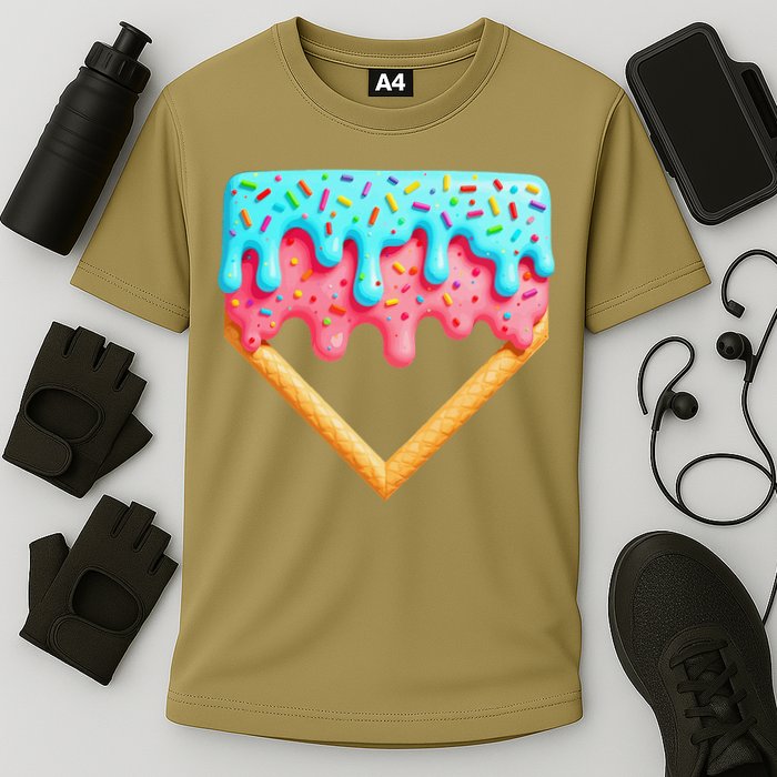 Ice Cream Drip Baseball Stuff Baseball Home Plate Dripping Cooling Performance Crew T-Shirt