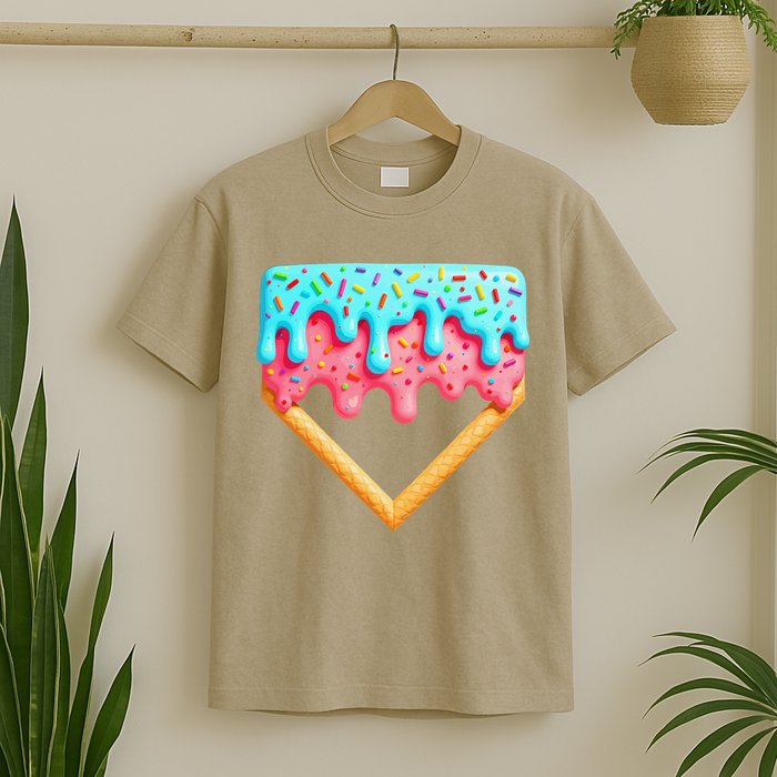 Ice Cream Drip Baseball Stuff Baseball Home Plate Dripping T-Shirt