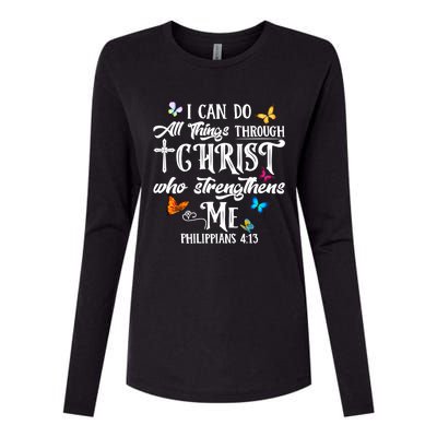 I Can Do All Things Through Christ Butterfly Art Cute Gift Religious Gift Womens Cotton Relaxed Long Sleeve T-Shirt