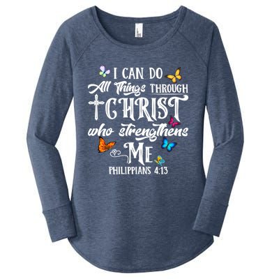 I Can Do All Things Through Christ Butterfly Art Cute Gift Religious Gift Women's Perfect Tri Tunic Long Sleeve Shirt