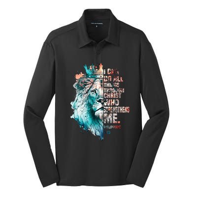 I Can Do All Things Through Christ Lion Faith Christian Silk Touch Performance Long Sleeve Polo