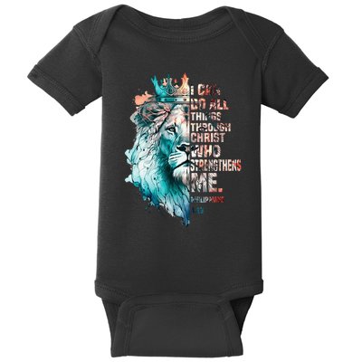 I Can Do All Things Through Christ Lion Faith Christian Baby Bodysuit