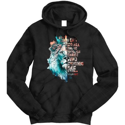 I Can Do All Things Through Christ Lion Faith Christian Tie Dye Hoodie