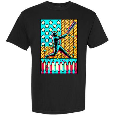 Ice Cream Drip Baseball Stuff Drip For B.oys American Flag Garment-Dyed Heavyweight T-Shirt