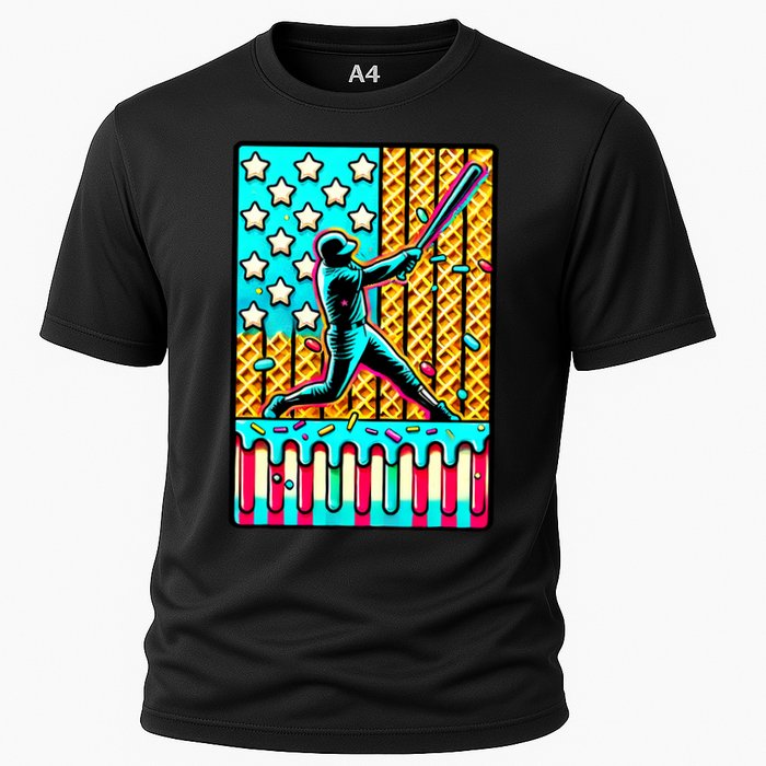 Ice Cream Drip Baseball Stuff Drip For B.oys American Flag Cooling Performance Crew T-Shirt