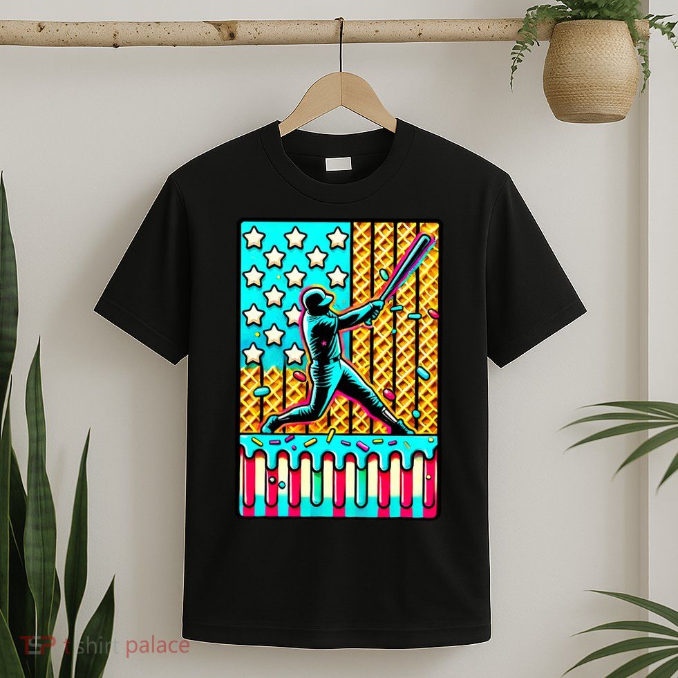 Ice Cream Drip Baseball Stuff Drip For B.oys American Flag T-Shirt