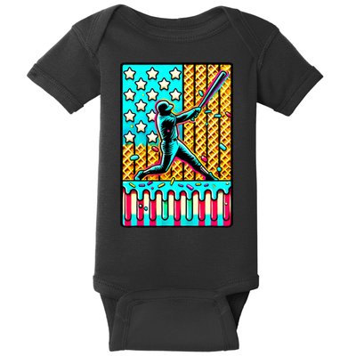 Ice Cream Drip Baseball Stuff Drip For B.oys American Flag Baby Bodysuit