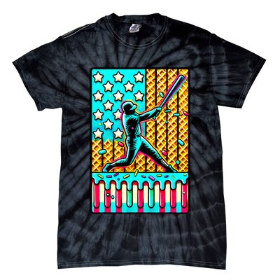 Ice Cream Drip Baseball Stuff Drip For B.oys American Flag Tie-Dye T-Shirt