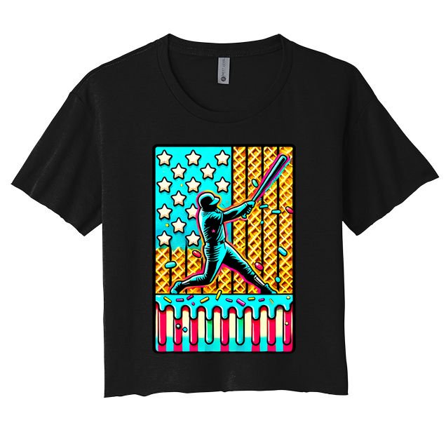 Ice Cream Drip Baseball Stuff Drip For B.oys American Flag Crop Top