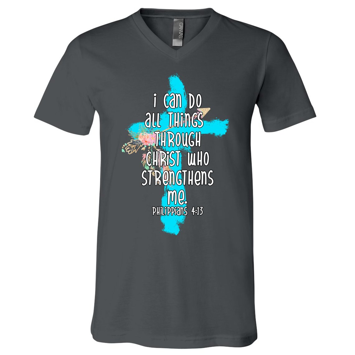 I Can Do All Things Through Christ Philippians 4:13 Bible Verse V-Neck T-Shirt