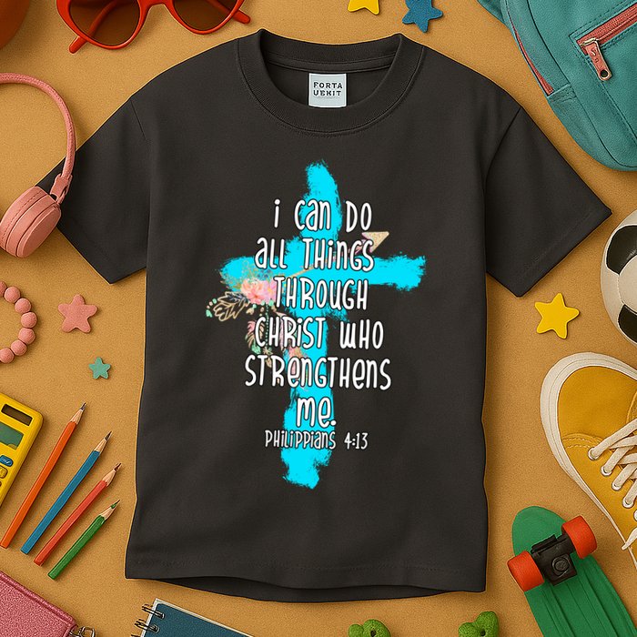 I Can Do All Things Through Christ Philippians 4:13 Bible Verse Kids T-Shirt