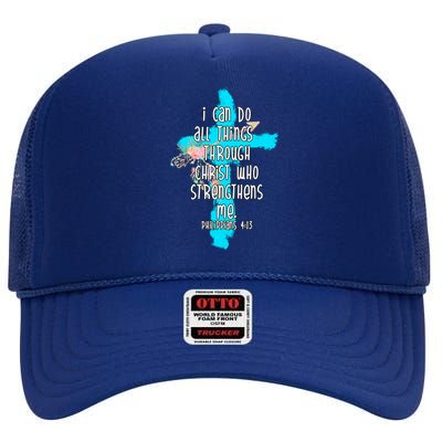 I Can Do All Things Through Christ Philippians 4:13 Bible Verse High Crown Mesh Back Trucker Hat