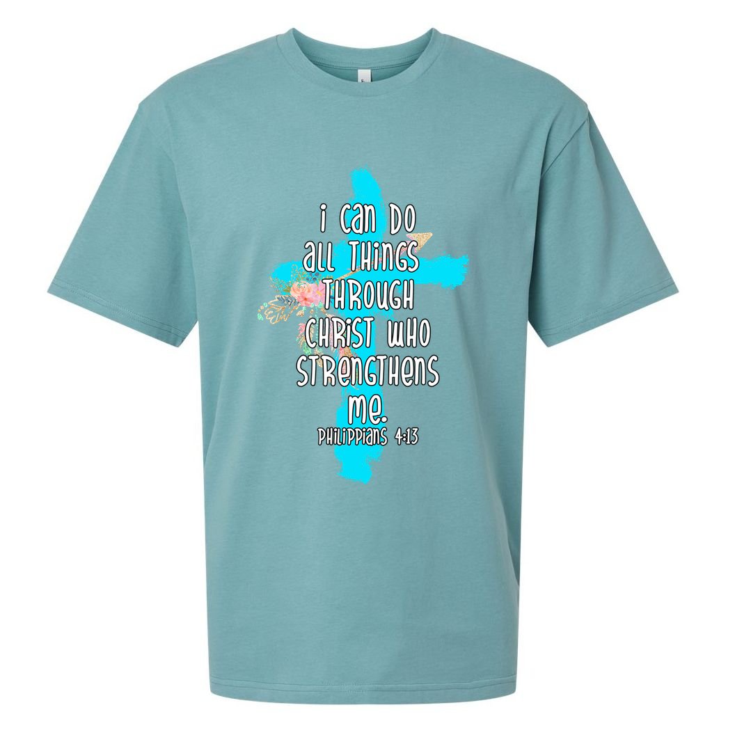 I Can Do All Things Through Christ Philippians 4:13 Bible Verse Sueded Cloud Jersey T-Shirt