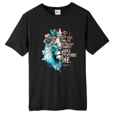 I Can Do All Things Through Christ Lion Faith Christian Tall Fusion ChromaSoft Performance T-Shirt