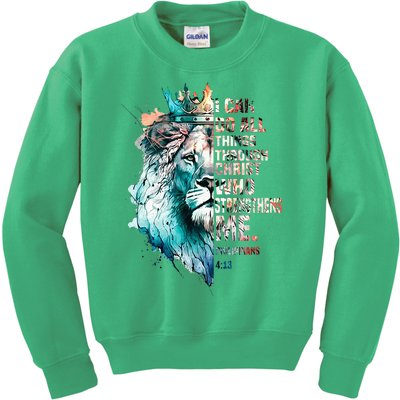 I Can Do All Things Through Christ Lion Faith Christian Kids Sweatshirt