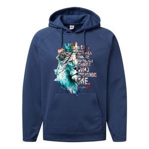 I Can Do All Things Through Christ Lion Faith Christian Performance Fleece Hoodie