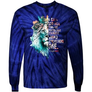 I Can Do All Things Through Christ Lion Faith Christian Tie-Dye Long Sleeve Shirt