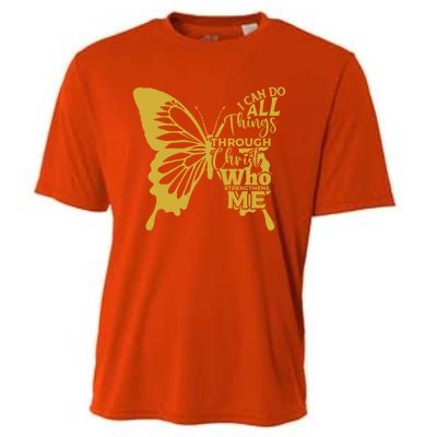 I Can Do All Things Through Christ Butterfly Art Religious Gift Cooling Performance Crew T-Shirt