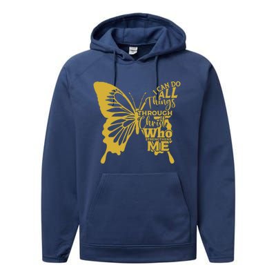 I Can Do All Things Through Christ Butterfly Art Religious Gift Performance Fleece Hoodie