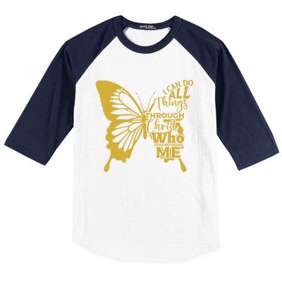 I Can Do All Things Through Christ Butterfly Art Religious Gift Baseball Sleeve Shirt