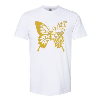 I Can Do All Things Through Christ Butterfly Art Religious Gift Softstyle CVC T-Shirt