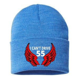 I Cant Drive 55 Funny Gift Angel Wings Side Logo Sustainable Knit Beanie