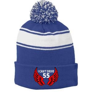 I Cant Drive 55 Funny Gift Angel Wings Side Logo Stripe Pom Pom Beanie