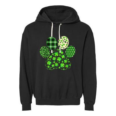 Irish Cute Dog Paw Clovers St Patricks Day Lucky Shamrock Garment-Dyed Fleece Hoodie