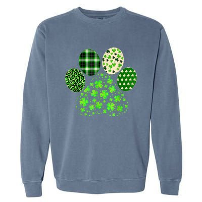 Irish Cute Dog Paw Clovers St Patricks Day Lucky Shamrock Garment-Dyed Sweatshirt