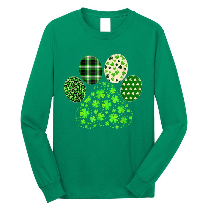 Irish Cute Dog Paw Clovers St Patricks Day Lucky Shamrock Long Sleeve Shirt