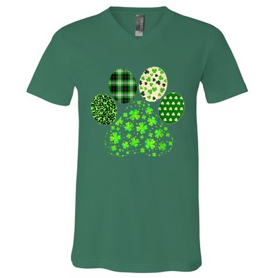 Irish Cute Dog Paw Clovers St Patricks Day Lucky Shamrock V-Neck T-Shirt