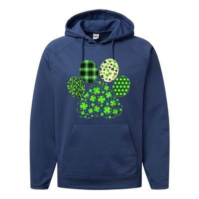 Irish Cute Dog Paw Clovers St Patricks Day Lucky Shamrock Performance Fleece Hoodie