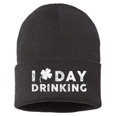 I Clover Day Drinking St Patrick Day Funny Sustainable Knit Beanie