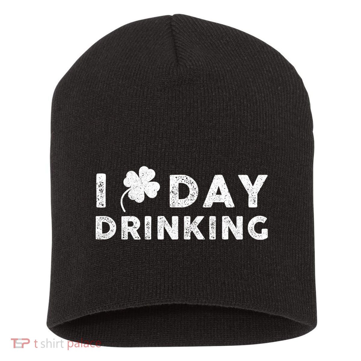 I Clover Day Drinking St Patrick Day Funny Short Acrylic Beanie