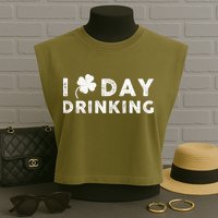 I Clover Day Drinking St Patrick Day Funny Garment-Dyed Women's Muscle Tee