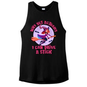 I Can Drive A Stick Cute Witch Riding Magic Broom Halloween Cute Gift Ladies PosiCharge Tri-Blend Wicking Tank