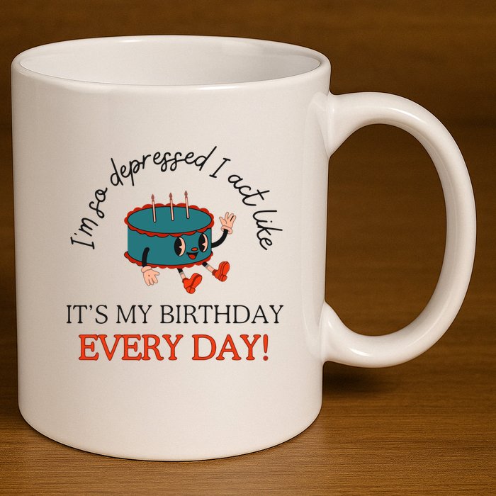 I Can Do It With A Broken Heart IM So Depressed Act Like ItS My Birthday Every 11oz C Handle Ceramic Mug