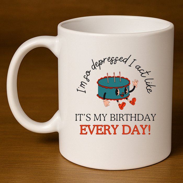 I Can Do It With A Broken Heart IM So Depressed Act Like ItS My Birthday Every 11oz C Handle Ceramic Mug