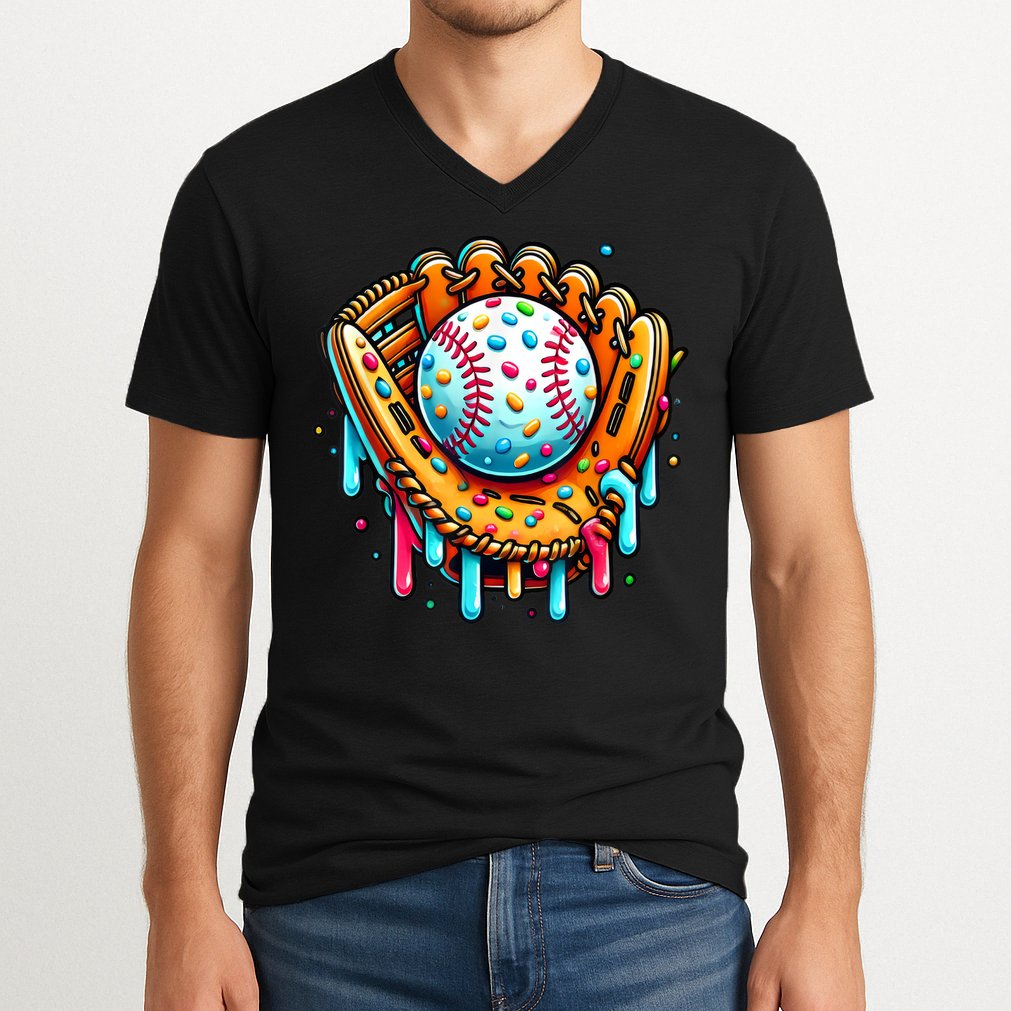 Ice Cream Drip Baseball Stuff Baseball Drip For Boy Graphic  V-Neck T-Shirt