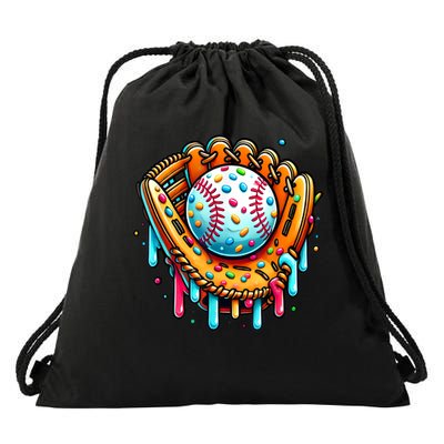 Ice Cream Drip Baseball Stuff Baseball Drip For Boy Graphic  Drawstring Bag