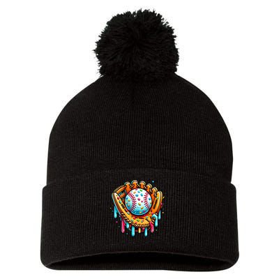 Ice Cream Drip Baseball Stuff Baseball Drip For Boy Graphic  Pom Pom 12in Knit Beanie
